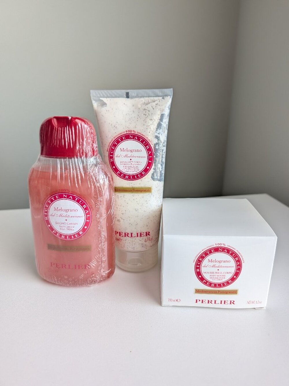 Perlier Melograno Pomegranate Bath Cream Body Mousse & Exfoliant Lot SEALED New